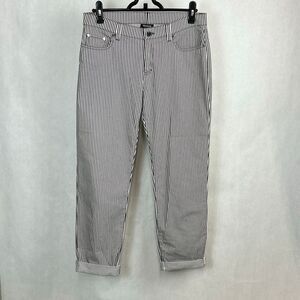 Worth New York Striped Pants Womens Sz 4 Black White Cuff Hem Stretch 26" Inseam